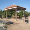 Free standing patio cover with clay roof tile